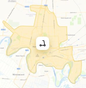 Зона аренды самокатов Яндекс Го в Краснодаре